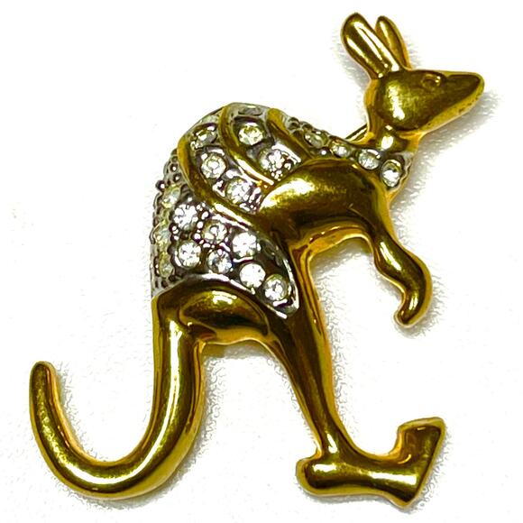VINTAGE Brooch Kangaroo Clear Rhinestone Vtg Costume Jewelry Pin A18 - Picture 1 of 6